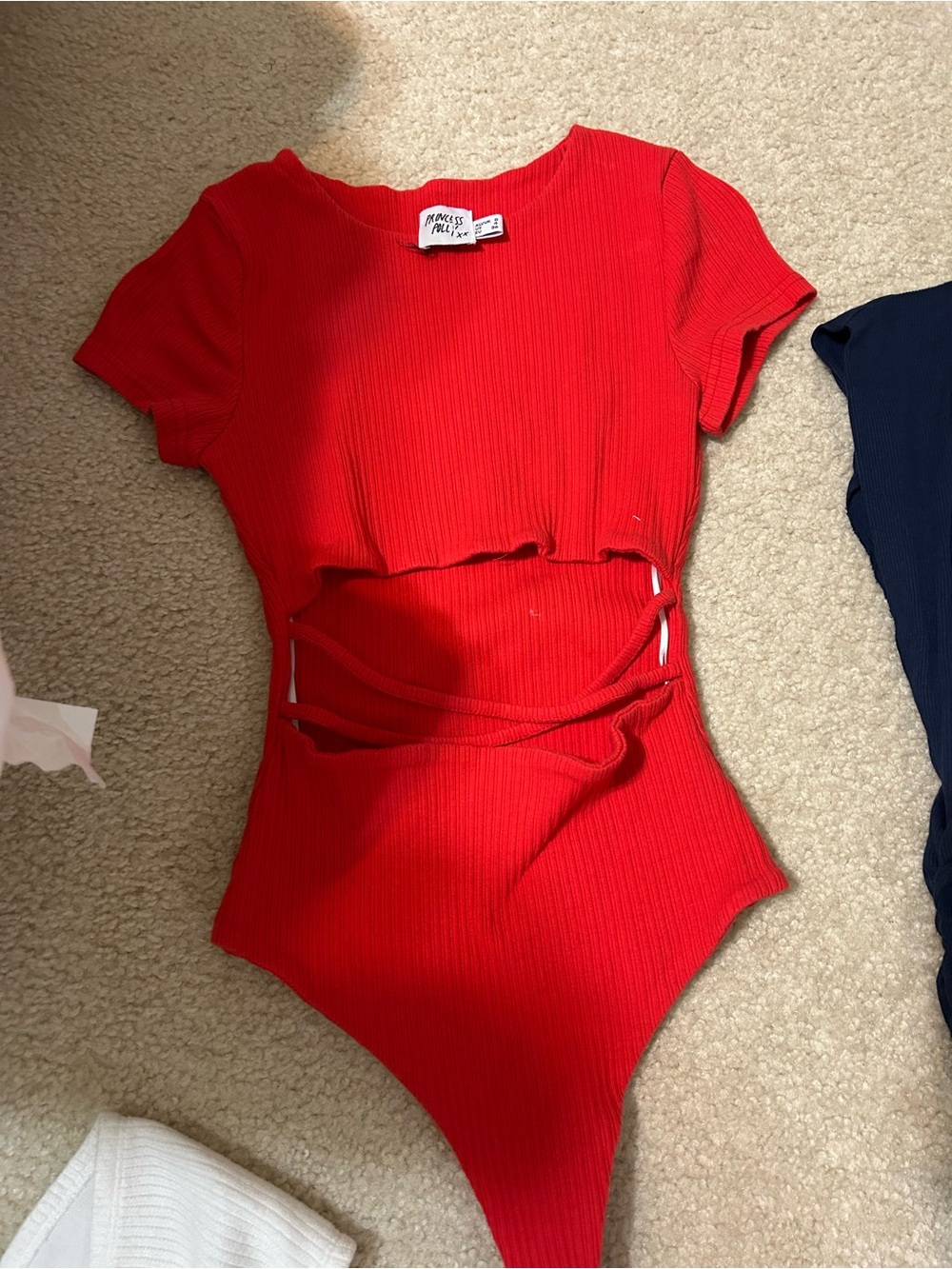 Princess Polly Red Ribbed Cutout One-Piece